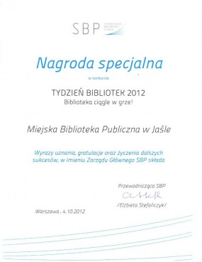 Nagroda specjalna - Tydzień Bibliotek 2012